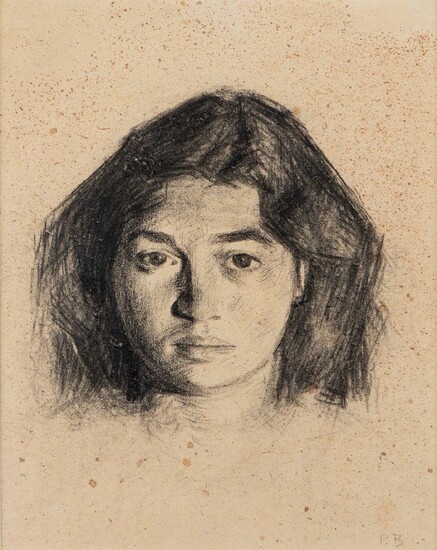 Paul Barton, British, mid-late 20th century - Portrait of a woman; black chalk on buff coloured paper, signed with initials lower right 'PB', 24 x 19 cm (ARR)