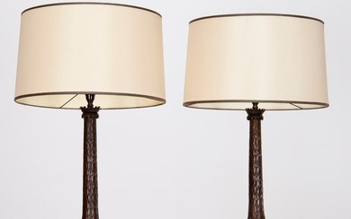 Paul Belvoir, pair patinated bronze table lamps