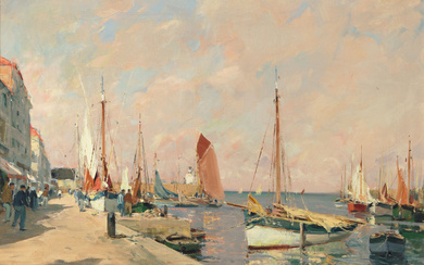 Paul-Emile LECOMTE 1877-1950 Bateaux à quai