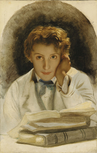 Paul Hippolyte Delaroche (French, 1797-1856), Portrait of Joseph-Carle-Paul-Horace Delaroche, Son of the Artist, Half-Length with a Pile of Books