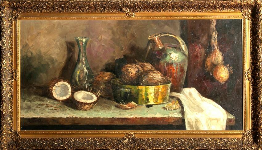 Paul Ritter, Still Life with Coconuts, Oil Painting