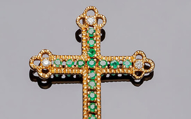 Pendant cross in yellow gold with a front in...