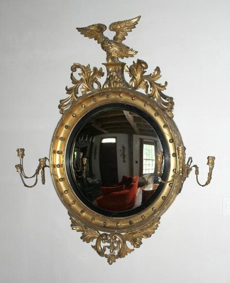 Period Federal Gilt Framed Convex Mirror with Eagle