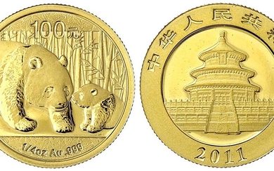 Pièces et médailles d'or étrangères, Chine, République populaire, depuis 1949, 100 yuans 2011. Panda avec...