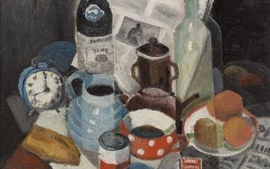 Pierre Emile Gabriel Lelong, French 1908-1984- Nature Morte, 1934; oil on canvas, signed and inscribed Très amicalement/Paris-Janvier 1934 lower center, 38x46cm (ARR) Provenance: Purchased from Neal Fiertag, Paris at the New York Armory by the...