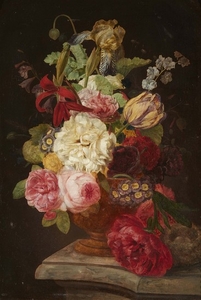 Pieter Faes, attributed to, Still Life with a Bouquet and a Bird's Nest