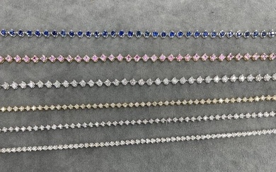 Pink Sapphire Choker Necklace & Bracelet 5.61 Carats 14k Yellow Gold Adjustable