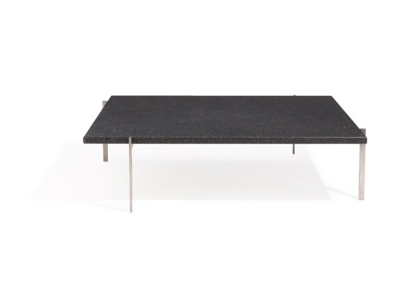 Poul Kjærholm: “PK-61A”. Square coffee table with steel frame and dark grey granite top. Manufactured by Fritz Hansen, 2007. H. 32. L. 120. W. 120 cm.