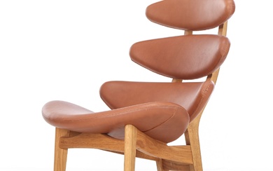 Poul M. Volther for Erik Jørgensen. 'Corona Classic', armchair in oak / cognac-coloured leather, model EJ-5