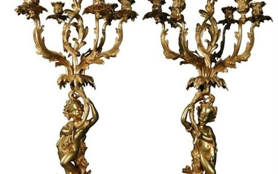 Pr. French Bronze Seven Light Candelabra