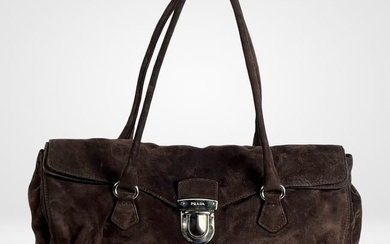 Prada Brown Suede Leather Shoulder Bag