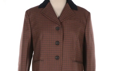 Prada Gingham Check Wool Blend Jacket with Elbow Patches