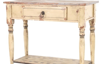 Primitive Painted and Paint-Decorated Single-Drawer Tiered Table