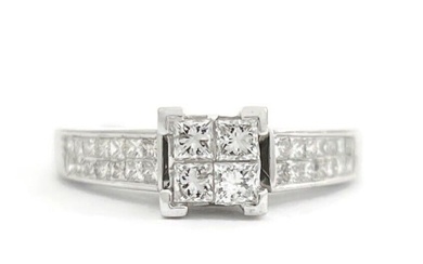 Princess Invisible Set Diamond Engagement Ring 14K White Gold, 1.00 CTW, 3.17 Gr