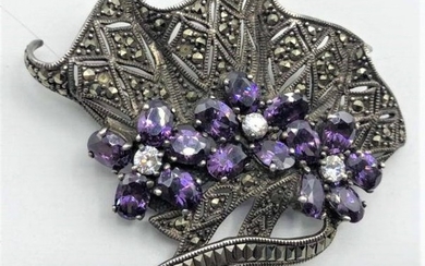 Quality Fan Brooch with Austrian Stones & Marcasites