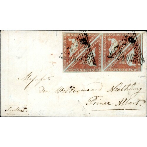 RARE 1855 COVER WITH BLOCK OF FOUR 1d ON SLIGHTLY BLUED PAPE...