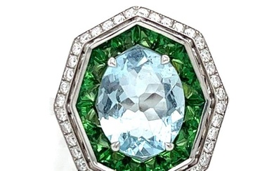 ROBERTO COIN 18K Whit Gold Aquamarine Garnet & Diamond Ring