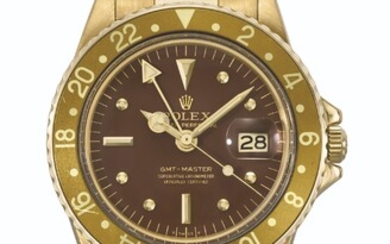 ROLEX. AN ATTRACTIVE 18K GOLD AUTOMATIC DUAL TIME WRISTWATCH WITH SWEEP CENTRE SECONDS, DATE AND BRACELET