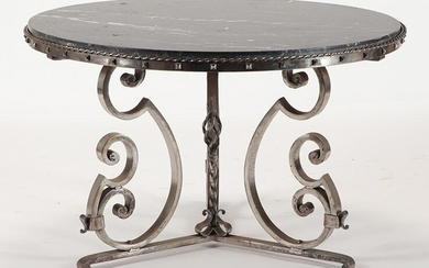 ROUND FRENCH IRON AND MARBLE TABLE 1930