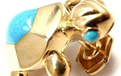 Rare! Authentic Cartier 18k Yellow Gold Turquoise Turtle Tie Lapel Pin