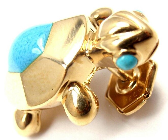 Rare! Authentic Cartier 18k Yellow Gold Turquoise Turtle Tie Lapel Pin