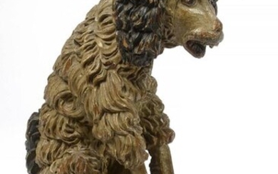 Rare "Dog" in carved and polychromed wood. German work. Period: 16th century. (Light *). H.:+/-32cm.