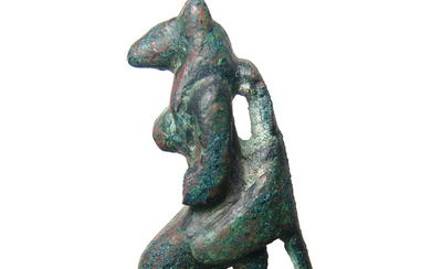 Rare Egyptian bronze amulet of a kneeling Anubis