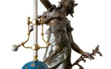 Rare Torsion Pendulum Mystery Clock, sculpture by Auguste Moreau, circa 1890