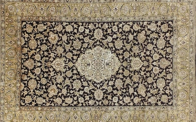 Rectangular Persian silk rug having an all over floral