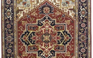 Red Floral Traditional Heriz Serapi 8X10 Oriental Rug Farmhouse Handmade Carpet
