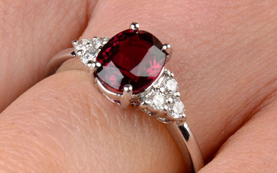 Red spinel and diamond ring