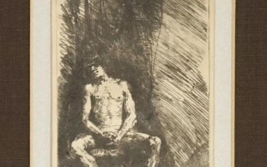 Rembrandt Etching [Nude Man Seated]