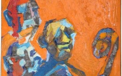 Rene Brochard, Faces de Jazz, New Orleans, Oil and Metal Collage on Board upper right