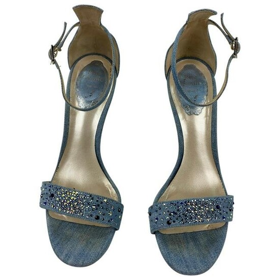 Rene Caovilla Embellished Denim Strappy Sandals Heels