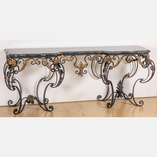 Rococo Style Wrought Metal and Marble Top Console Table