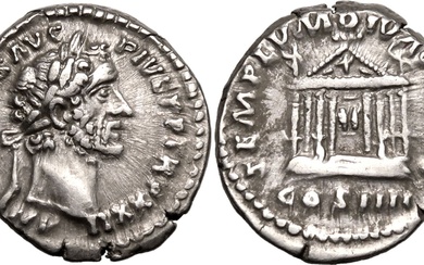 Roman Empire Antoninus Pius AD 158-159 AR Denarius Good Very Fine; bright and lustrous