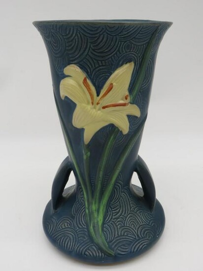 Roseville Style Pottery Zephyr Handled Vase