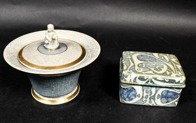 Royal Copenhagen Faience Box and Crackle Jar