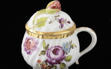 Royal Vienna Covered Teacup Sahleplik fluted hand painted flowers 19th century