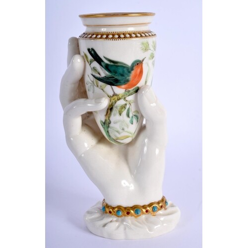 Royal Worcester rare hand shaped jewelled vase painted with ...