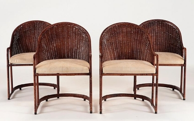 SET OF 4 WICKER AND IRON CHAIRS CIRCA 1960
