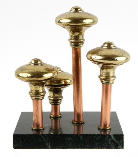 SIGNED SCULPTURE WITH ANTIQUE BRASS FINIALS