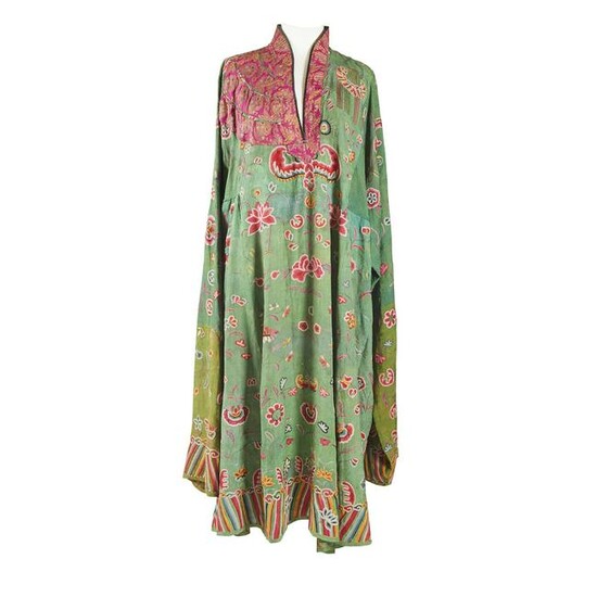 SILK EMBROIDERED GREEN-GROUND LADY'S LONG ROBE 20TH