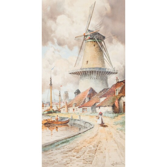 STAATEN, LOUIS VAN (Pseudonym für Hermanus II KOEKKOEK, 1836-1909), "Windmühle in holländischem Ort"
