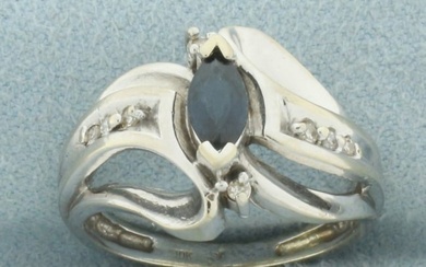 Sapphire and Diamond Ring in 10k White Gold