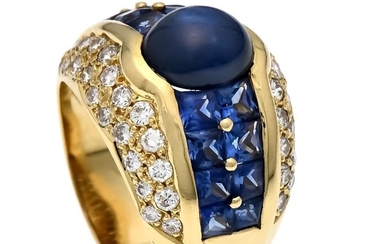 Sapphire-diamond ring GG 750/000 with an oval sapphire...