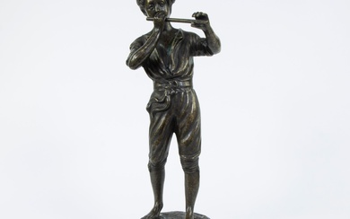 Sculpture en bronze d'un jeune joueur de flûte, signée, Fonderia Lancini Sculpture en bronze d'un...