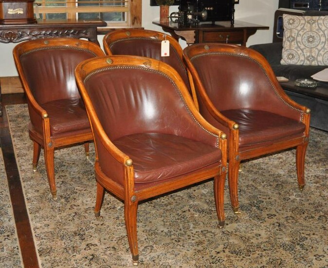 Set Four Continental Carved Walnut Tub Chairs
