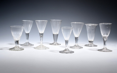Seven small English and Continental wine glasses 18th century