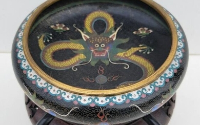Signed Chinese Qing Cloisonne Dragon Bowl